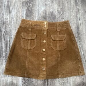 Jolt Tan Corduroy Mini Skirt with Button Detail